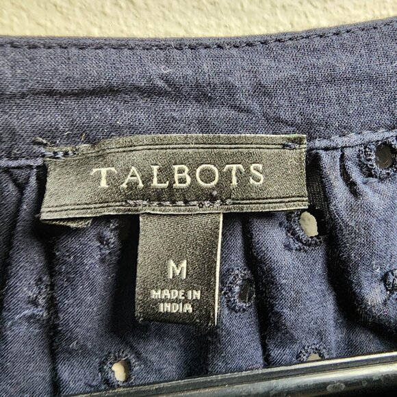 Talbots Navy Blue Eyelet Lace Button Down Shirt Size Medium - Picture 7 of 13